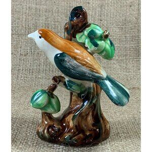 Vintage Porcelain Bird on Tree Handpainted Figurine